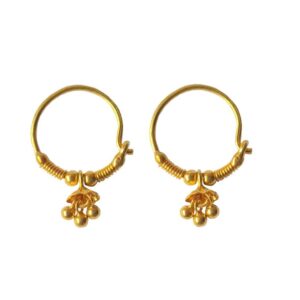 Solid 22K/18K/14K Fine Gold Certified Stamped Bell Beads Design Hoop Earring