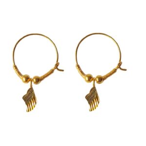Solid 22K/18K/14K Fine Gold Certified Stamped Hanging Leaf Design Hoop Earring