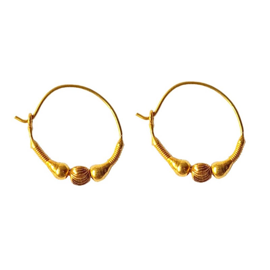 Solid 22K/18K/14K Fine Gold Certified Stamped Single Bead Design Hoop Earring
