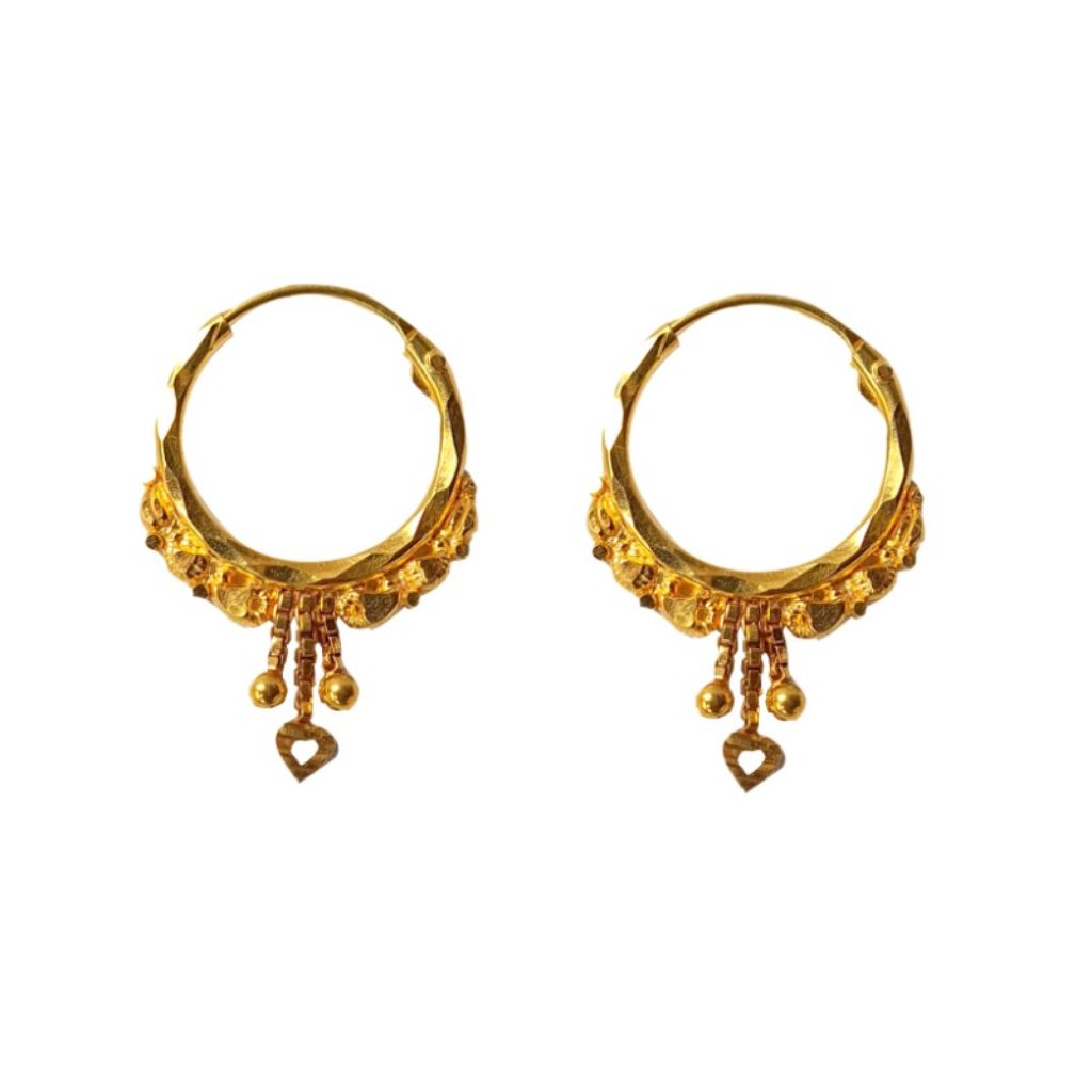 Solid 22K/18K/14K Fine Gold Certified Stamped Gorgeous Heart Design Hoop Earring