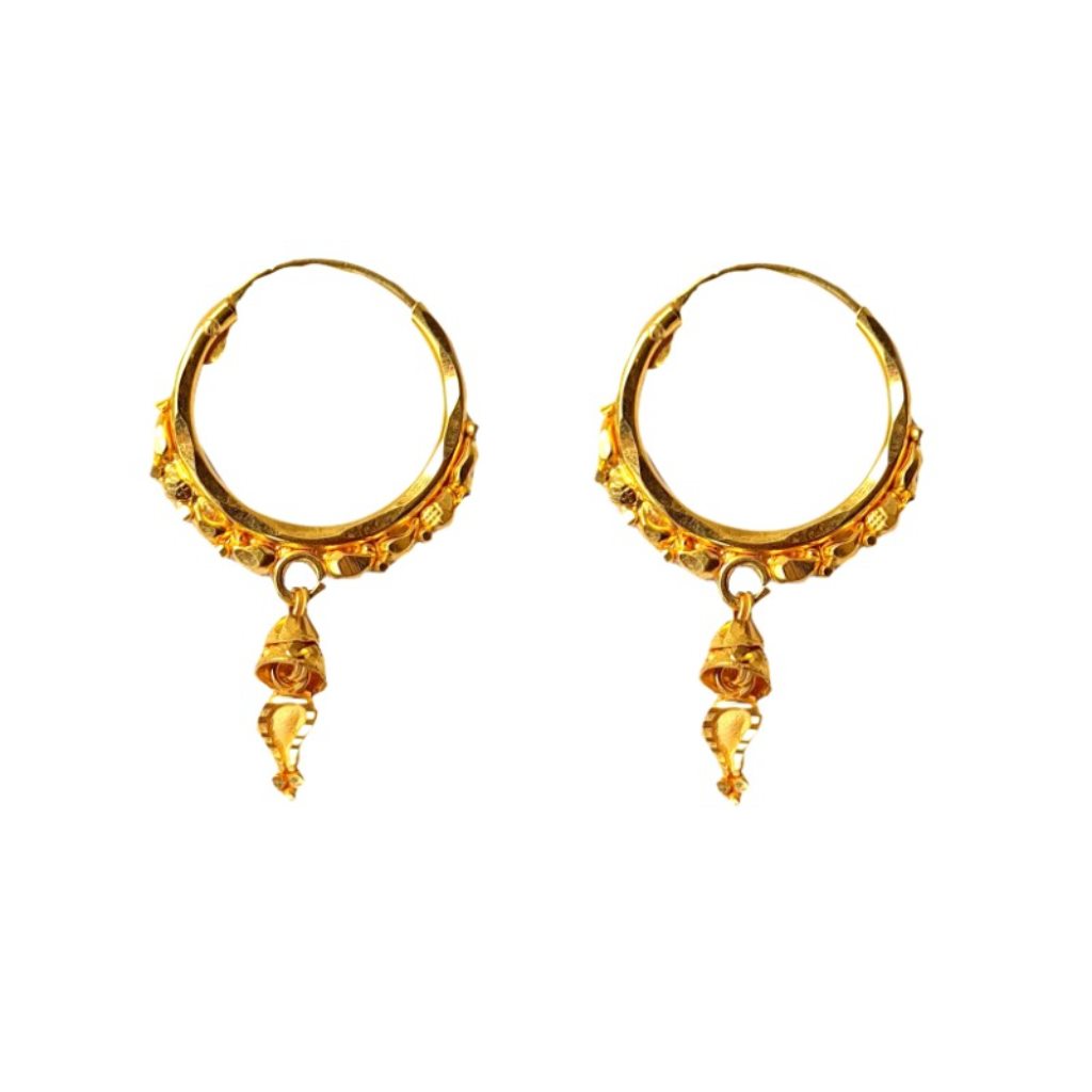 Solid 22K/18K/14K Fine Gold Certified Stamped Gorgeous Bell Design Hoop Earring