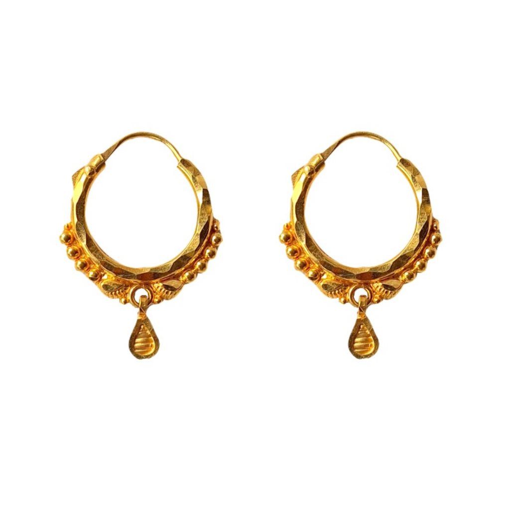 Solid 22K/18K/14K Fine Gold Certified Stamped Unique Single Leaf Design Hoop Earring