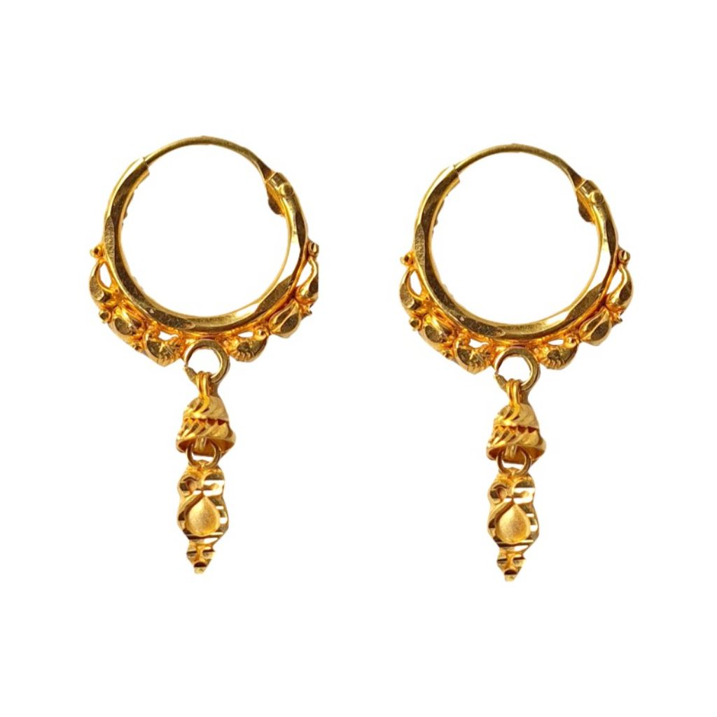 Solid 22K/18K/14K Fine Gold Certified Stamped Gorgeous Bell Design Hoop Earring