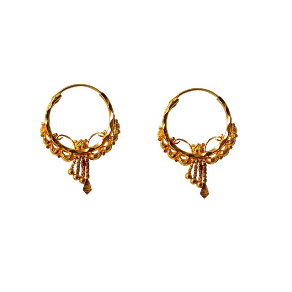 Solid 22K/18K/14K Fine Gold Certified Stamped Unique Four Chain Design Hoop Earring