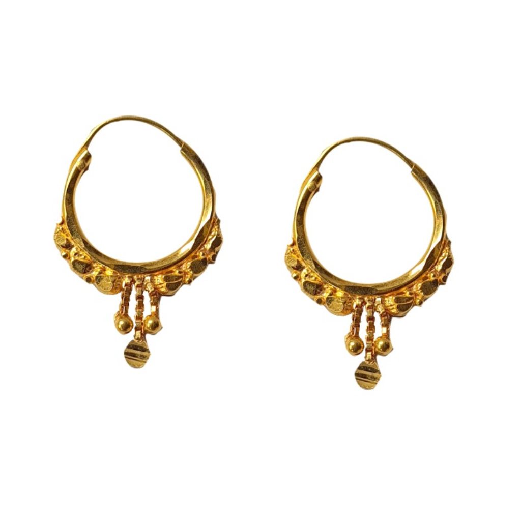 Solid 22K/18K/14K Fine Gold Certified Stamped Unique leaf Design Hoop Earring