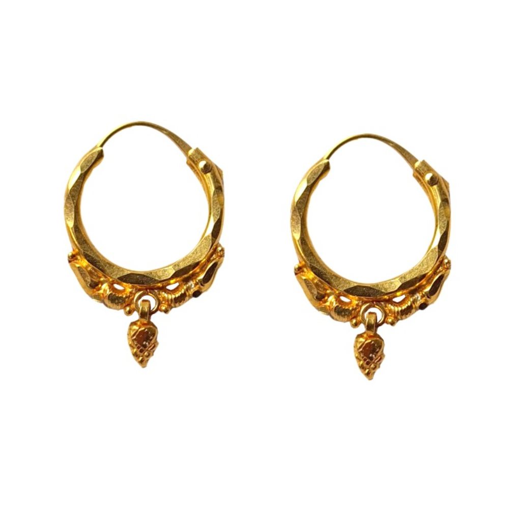 Solid 22K/18K/14K Fine Gold Certified Stamped Gorgeous Carved Design Hoop Earring