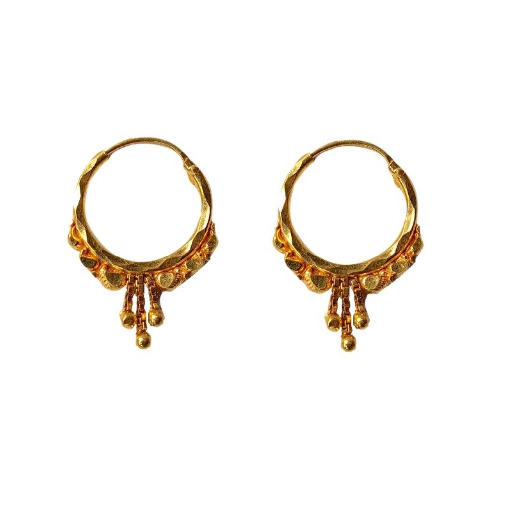 Solid 22K/18K/14K Fine Gold Certified Stamped Triple Chain Design Hoop Earring