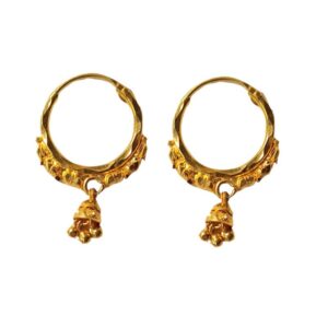 Solid 22K/18K/14K Fine Gold Certified Stamped Hanged Bell Design Hoop Earring
