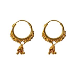 Solid 22K/18K/14K Fine Gold Certified Stamped Hanged Bell Design Hoop Earring