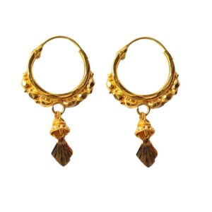 Solid 22K/18K/14K Fine Gold Certified Stamped Hanged Bell Design Hoop Earring