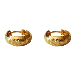 Solid 22K/18K/14K Fine Gold Certified Stamped Carved Basket Design Hoop Earring