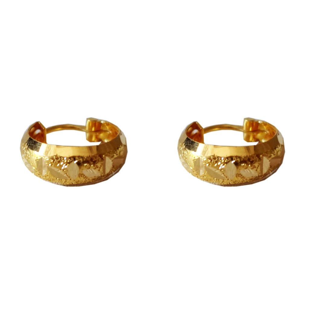 Solid 22K/18K/14K Fine Gold Certified Stamped Carved Basket Design Hoop Earring