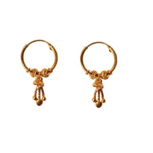 Solid 22K/18K/14K Fine Gold Certified Stamped Carved Beads Design Hoop Earring