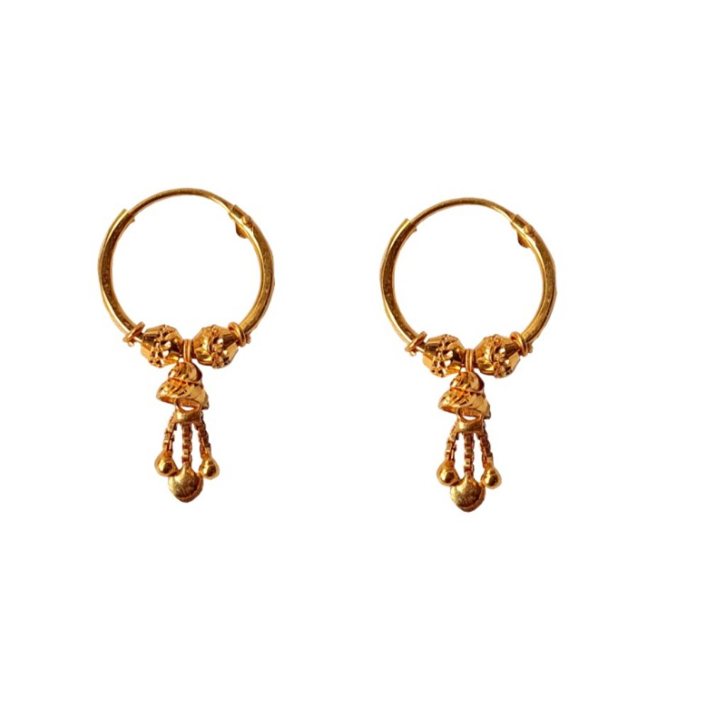 Solid 22K/18K/14K Fine Gold Certified Stamped Carved Beads Design Hoop Earring