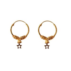 Solid 22K/18K/14K Fine Gold Certified Stamped Classy Star Design Hoop Earring