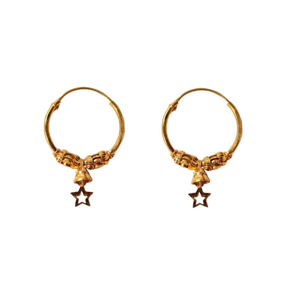 Solid 22K/18K/14K Fine Gold Certified Stamped Classy Star Design Hoop Earring