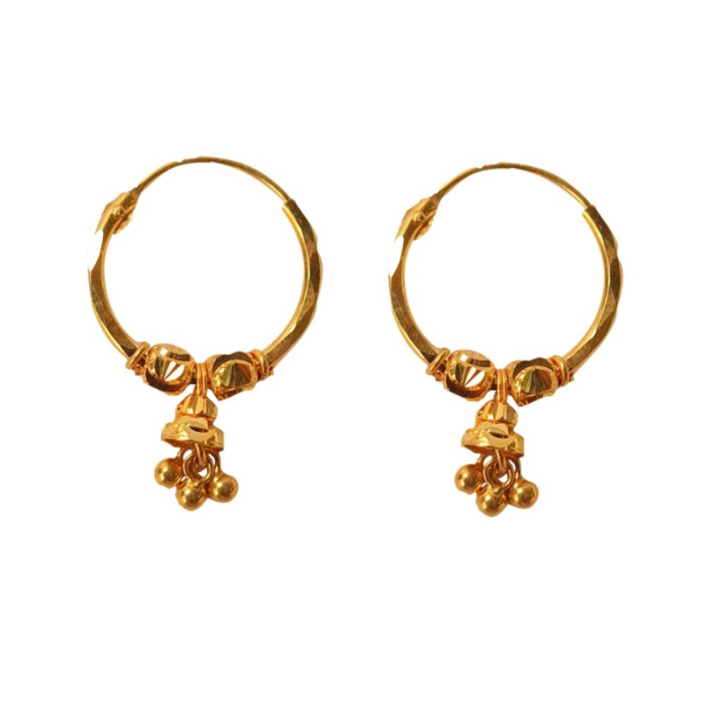 Solid 22K/18K/14K Fine Gold Certified Stamped Square Beads Design Hoop Earring