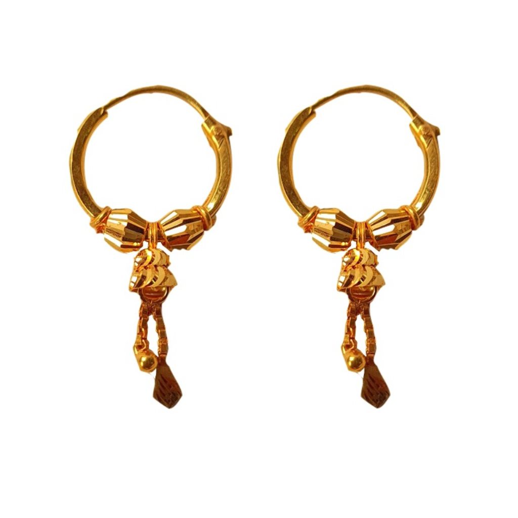 Solid 22K/18K/14K Fine Gold Certified Stamped Beautiful Beads Design Hoop Earring