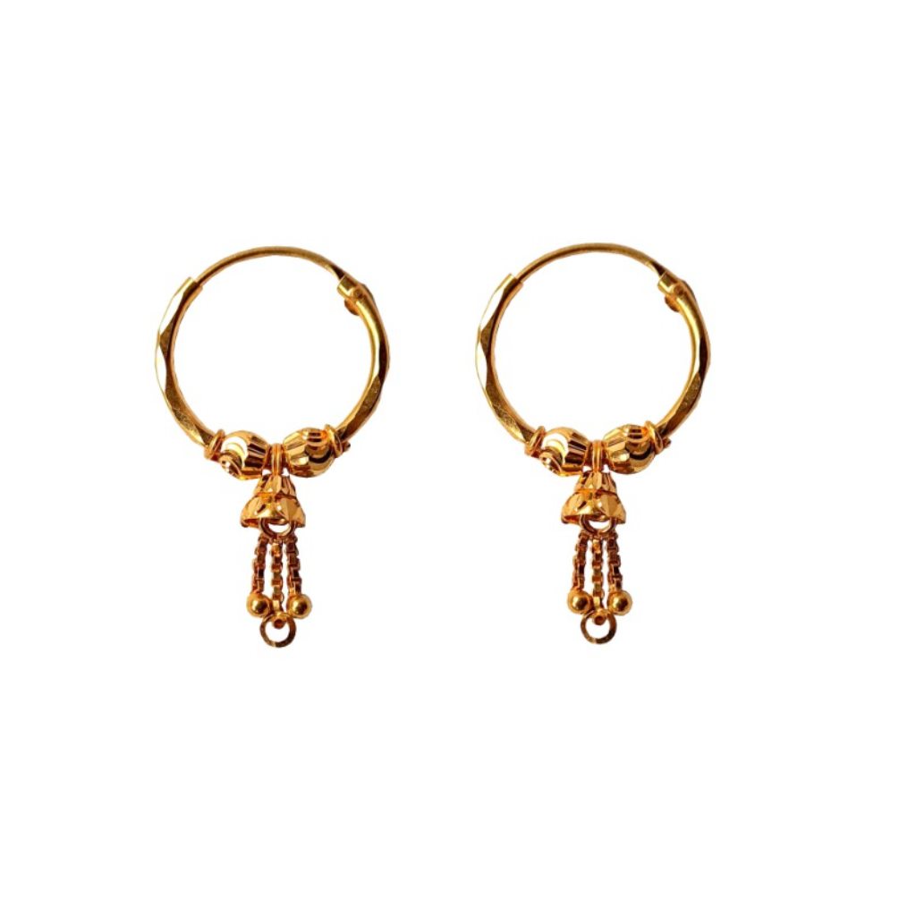 Solid 22K/18K/14K Fine Gold Certified Stamped Unique Bell Design Hoop Earring
