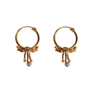 Solid 22K/18K/14K Fine Gold Certified Stamped Unique Stone Chain Design Hoop Earring