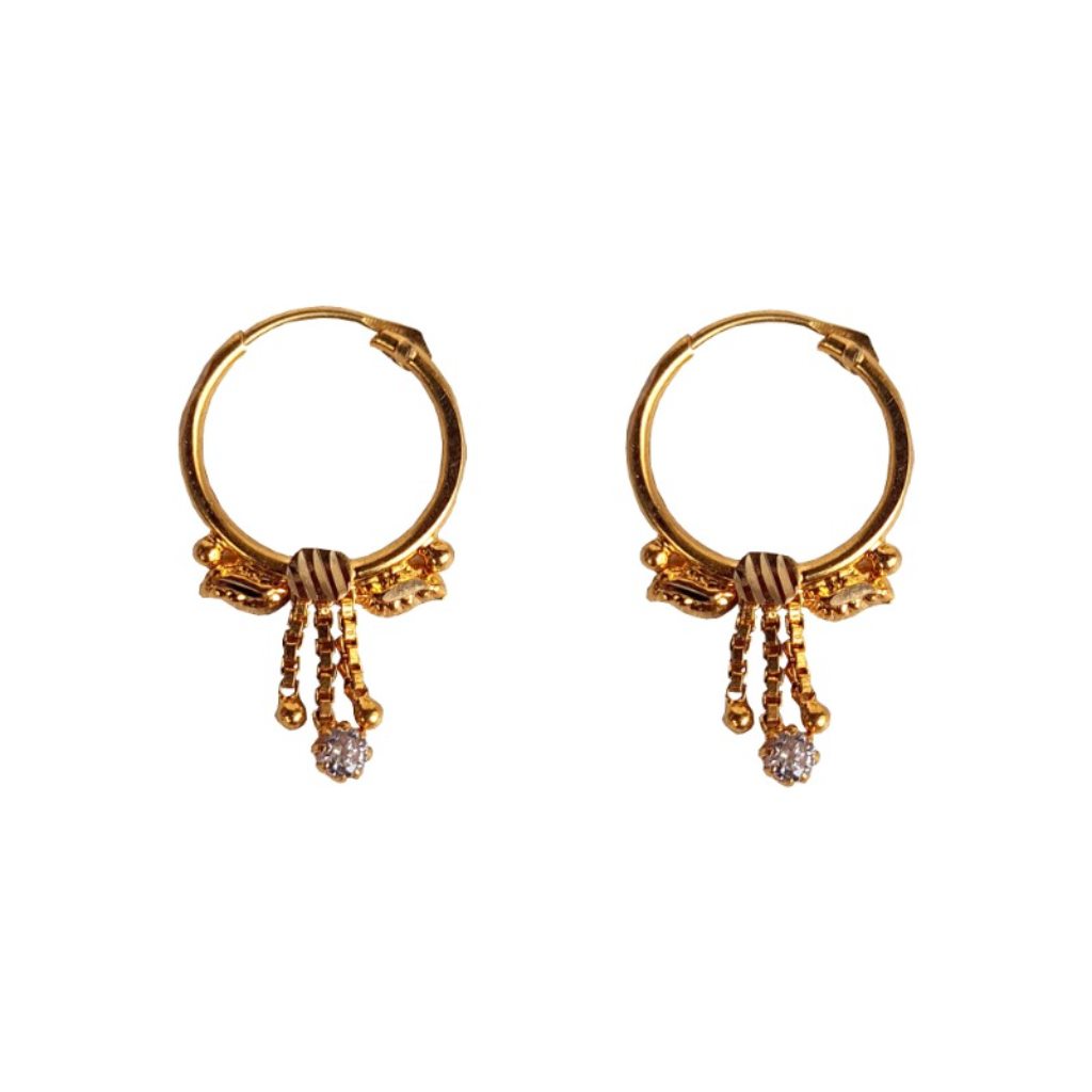 Solid 22K/18K/14K Fine Gold Certified Stamped Unique Stone Chain Design Hoop Earring