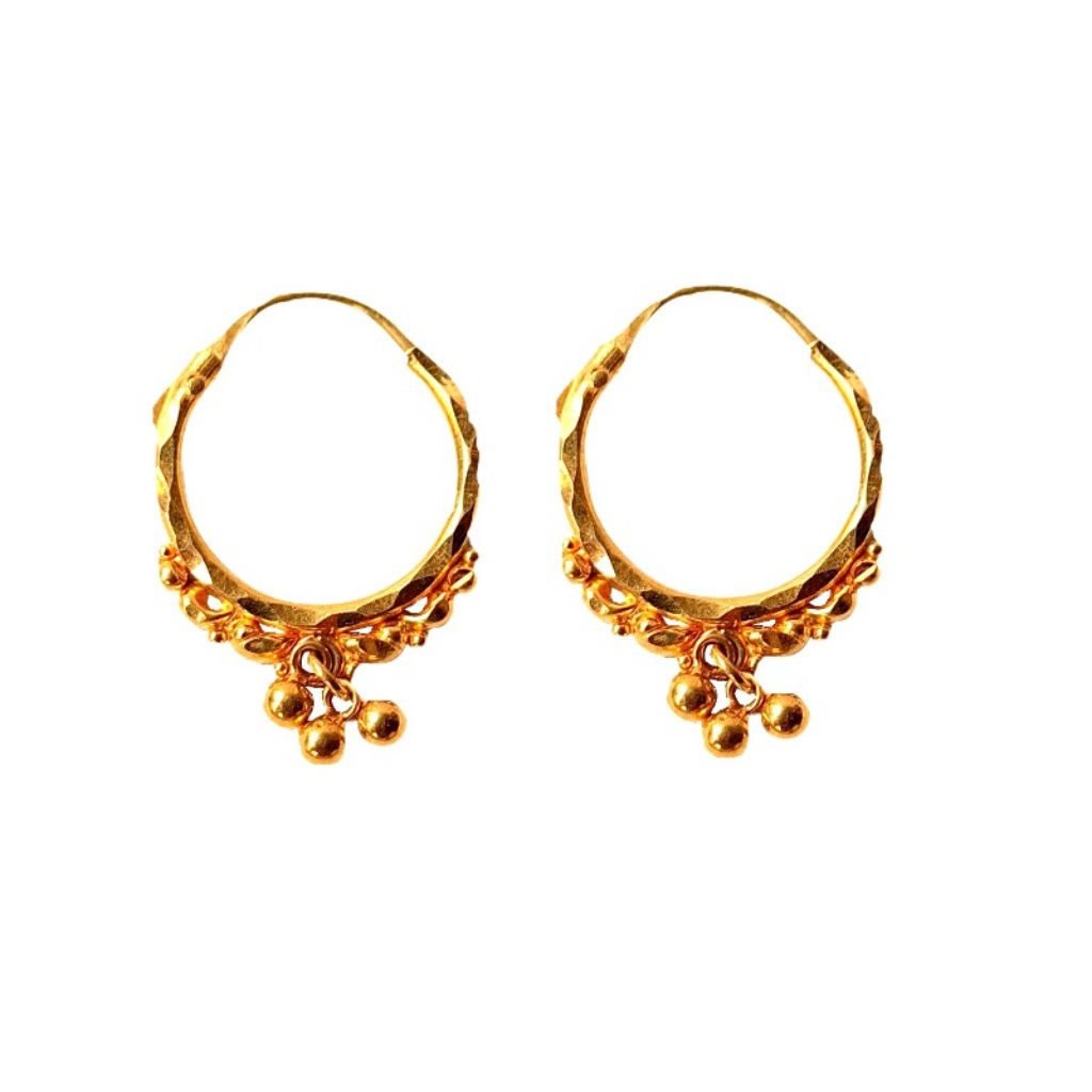 Solid 22K/18K/14K Fine Gold Certified Stamped Beautifully Carved Design Hoop Earring