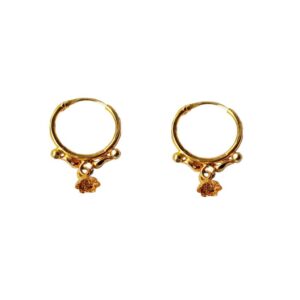 Solid 22K/18K/14K Fine Gold Certified Stamped Three Beads Design Hoop Earring