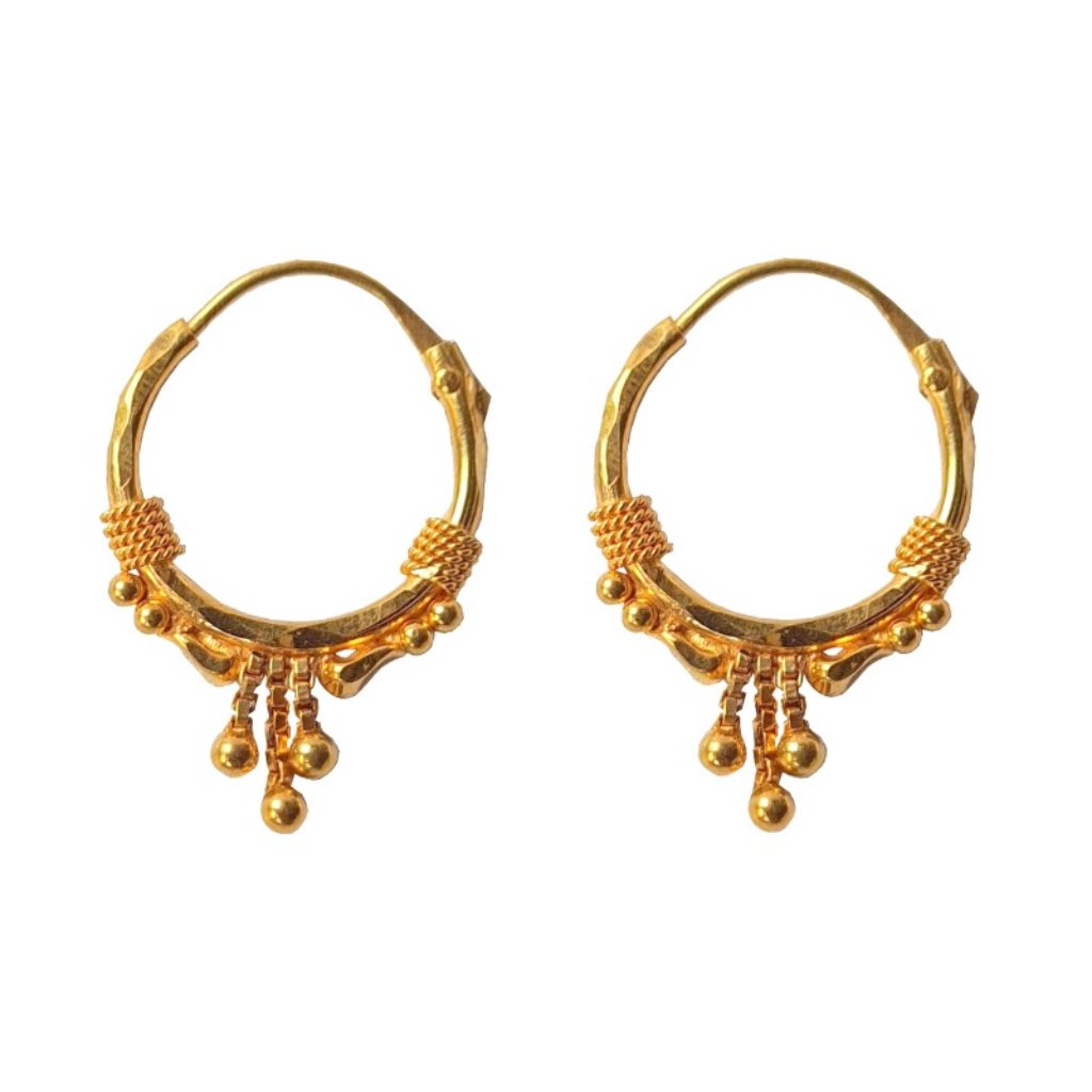 Solid 22K/18K/14K Fine Gold Certified Stamped Flower Bell Design Hoop Earring