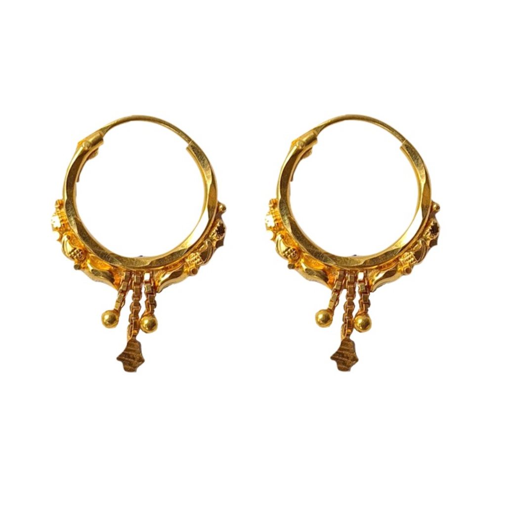 Solid 22K/18K/14K Fine Gold Certified Stamped Triple Chain Design Hoop Earring