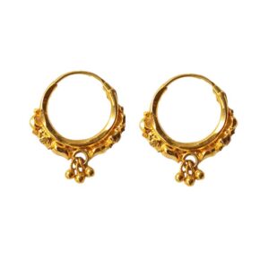 Solid 22K/18K/14K Fine Gold Certified Stamped Three Beads Design Hoop Earring