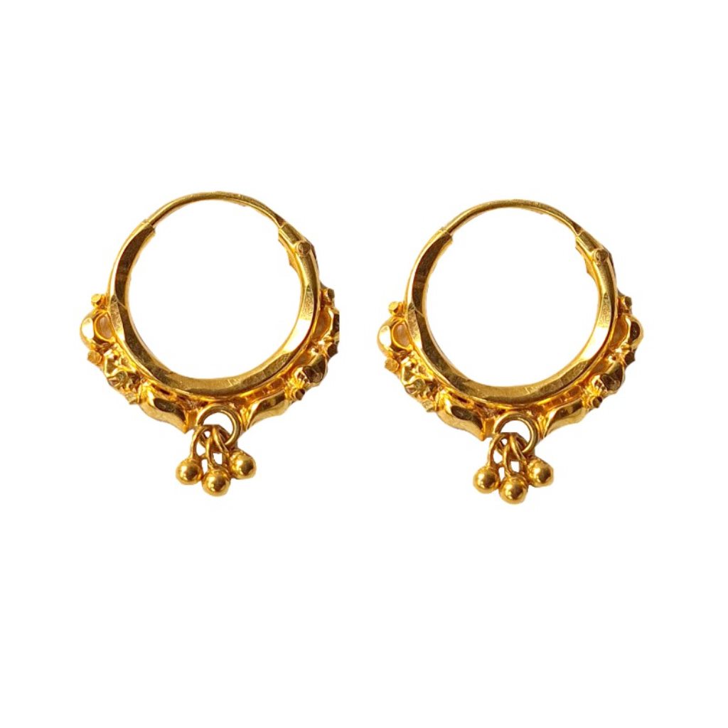 Solid 22K/18K/14K Fine Gold Certified Stamped Three Beads Design Hoop Earring