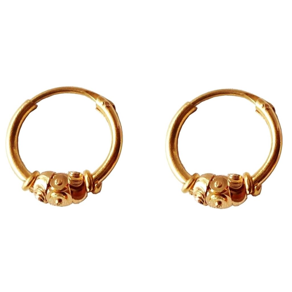 Solid 22K/18K/14K Fine Gold Certified Stamped Fixed Bead Design Hoop Earring