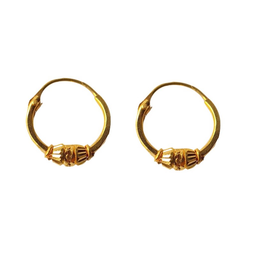 Solid 22K/18K/14K Fine Gold Certified Stamped Simple Single Bead Design Hoop Earring