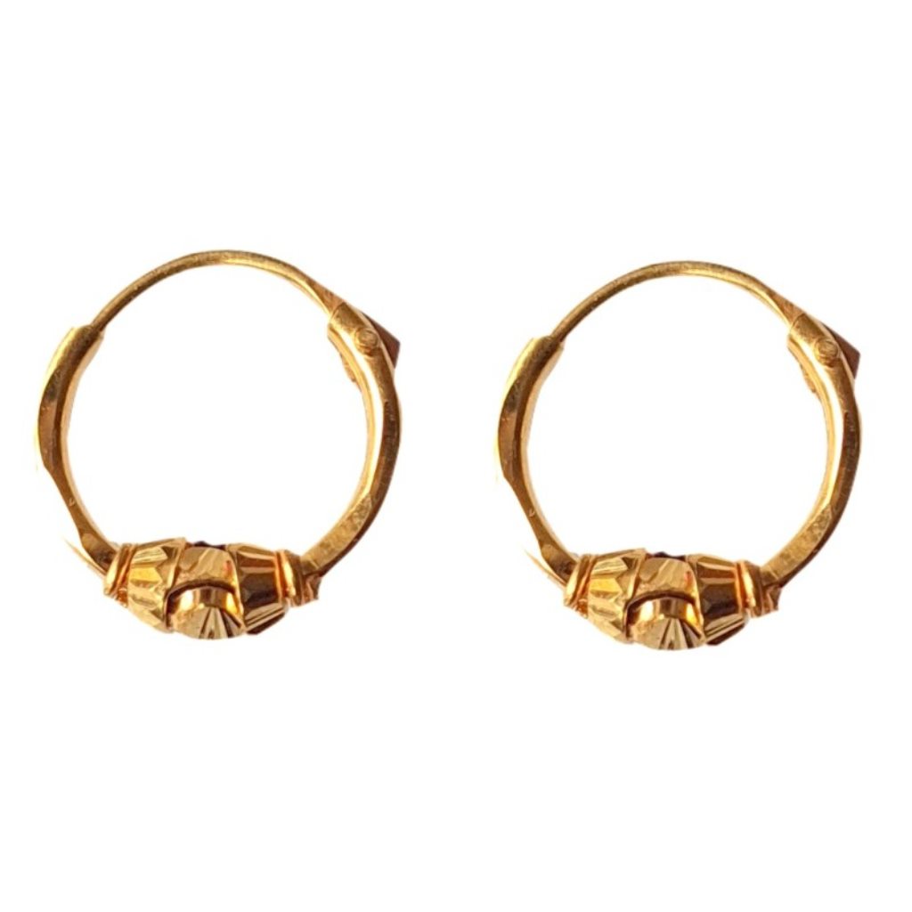 Solid 22K/18K/14K Fine Gold Certified Stamped Simple Single Bead Design Hoop Earring