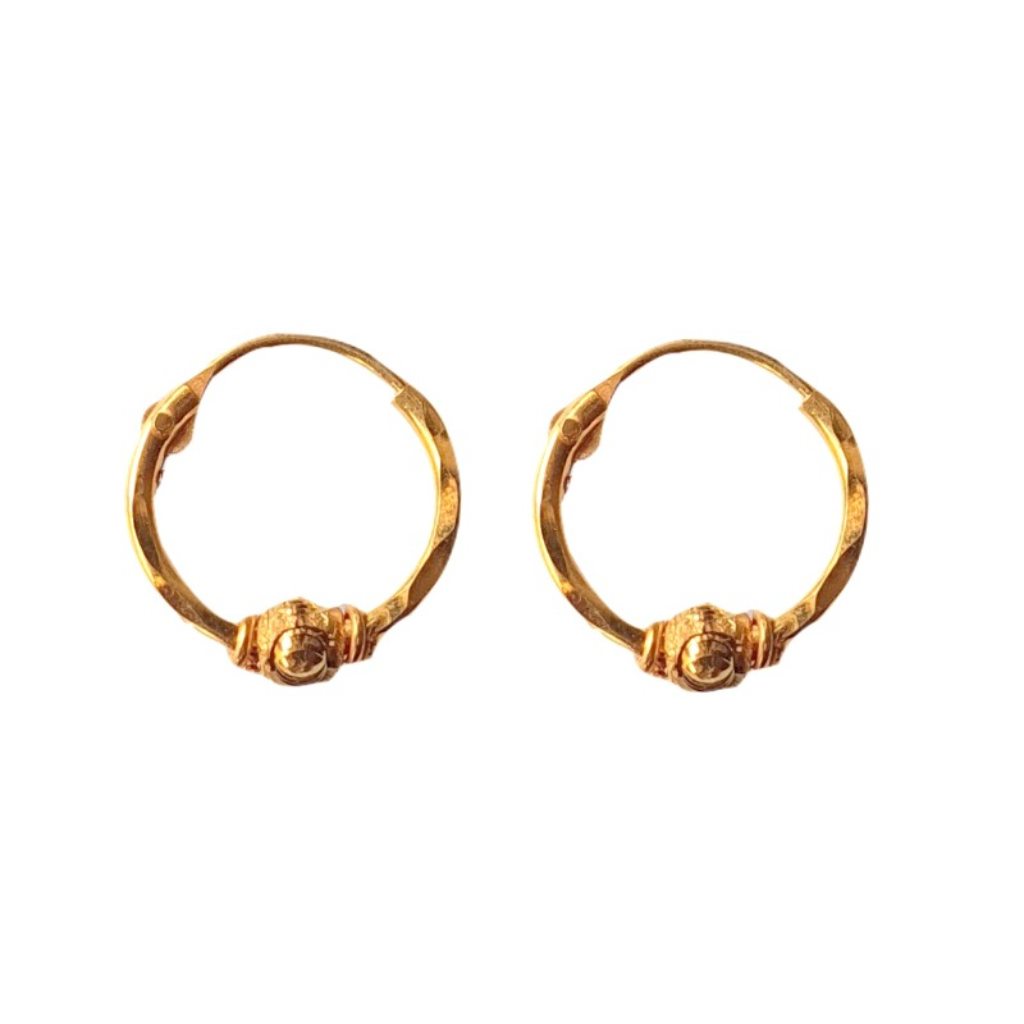 Solid 22K/18K/14K Fine Gold Certified Stamped Classy Single Bead Design Hoop Earring