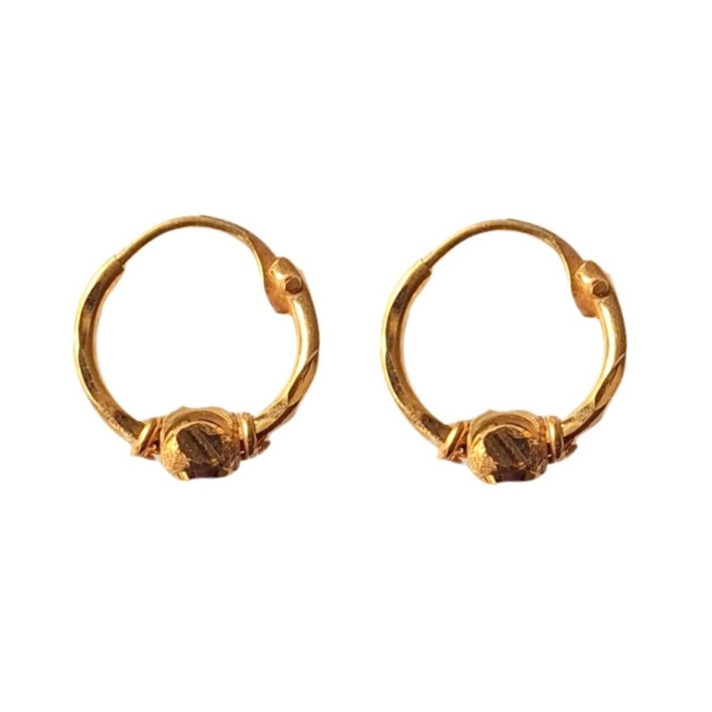 Solid 22K/18K/14K Fine Gold Certified Stamped Antique Bead Design Hoop Earring