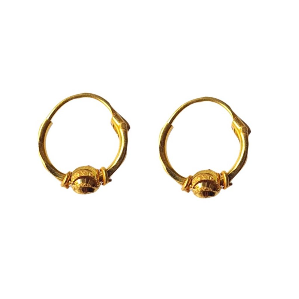 Solid 22K/18K/14K Fine Gold Certified Stamped Single Bead Design Hoop Earring