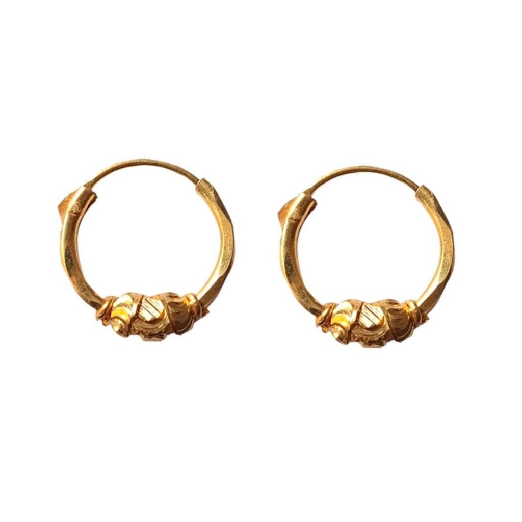 Solid 22K/18K/14K Fine Gold Certified Stamped Unique Bead Holded Design Hoop Earring