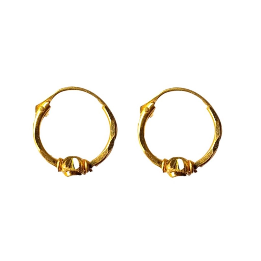 Solid 22K/18K/14K Fine Gold Certified Stamped Simple Single Bead Design Hoop Earring