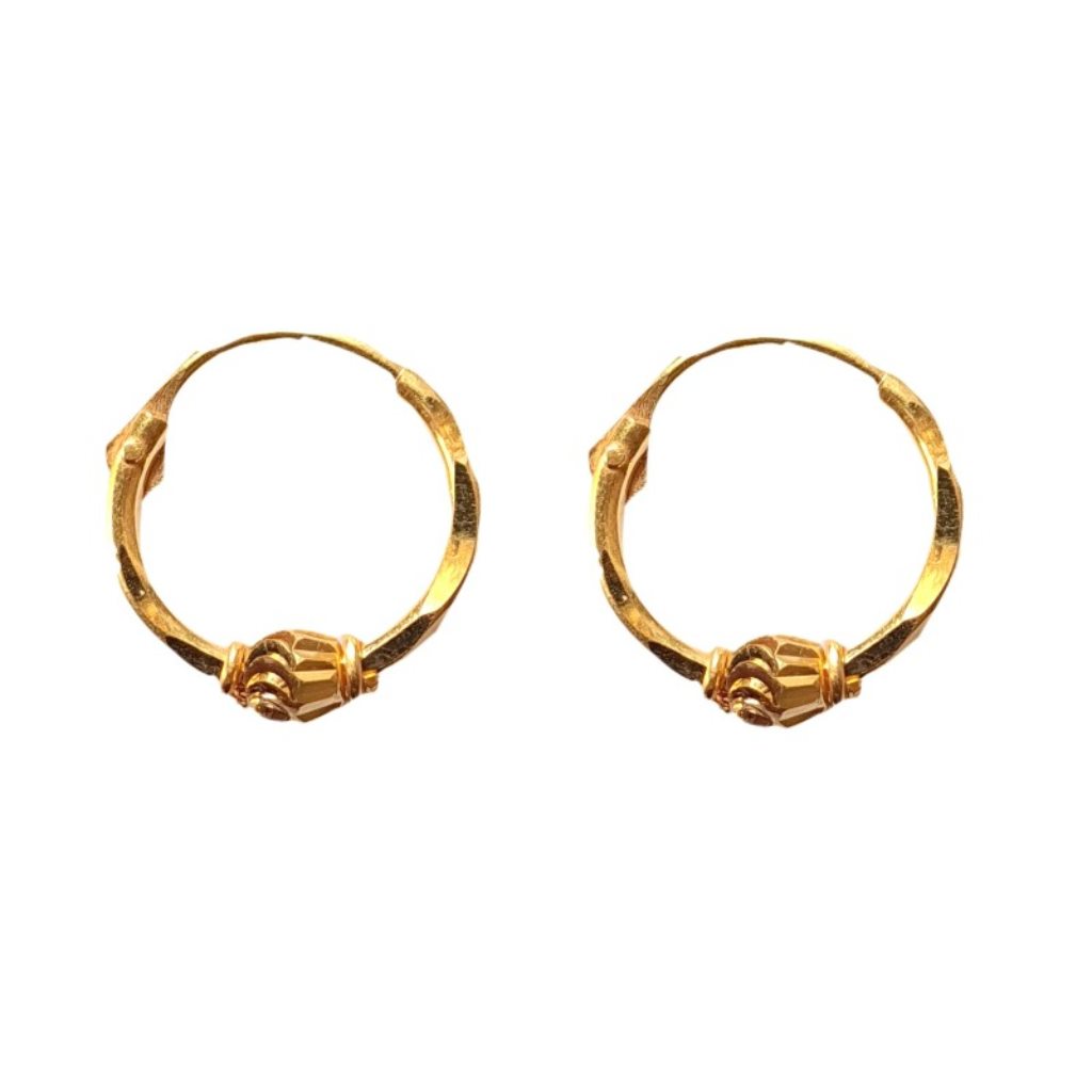 Solid 22K/18K/14K Fine Gold Certified Stamped Unique Single Bead Design Hoop Earring