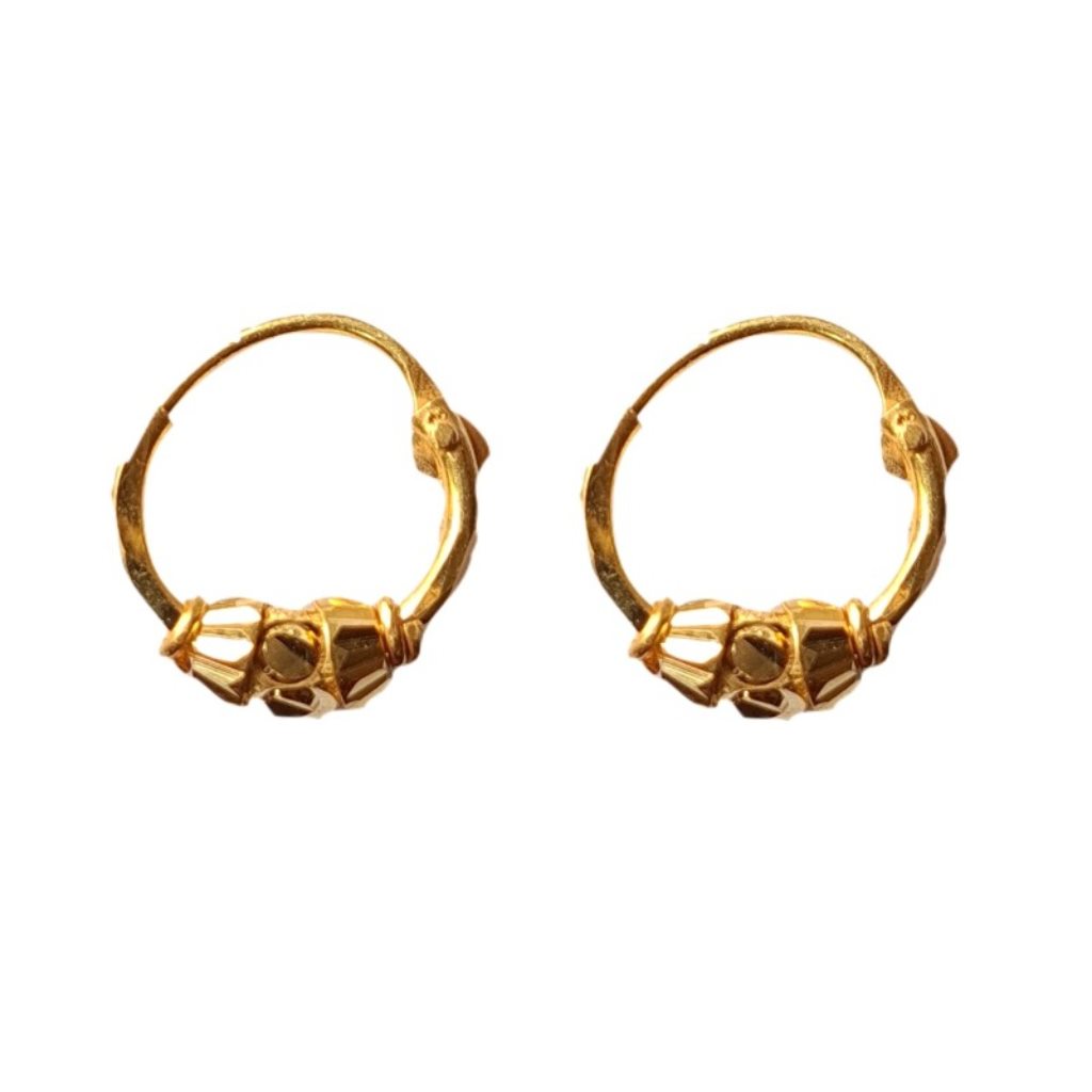 Solid 22K/18K/14K Fine Gold Certified Stamped Stunning Bead Design Hoop Earring