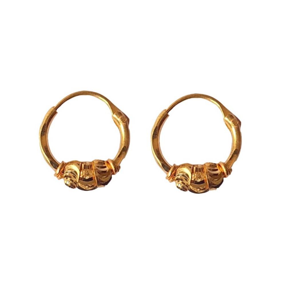 Solid 22K/18K/14K Fine Gold Certified Stamped Beauteous Bead Design Hoop Earring