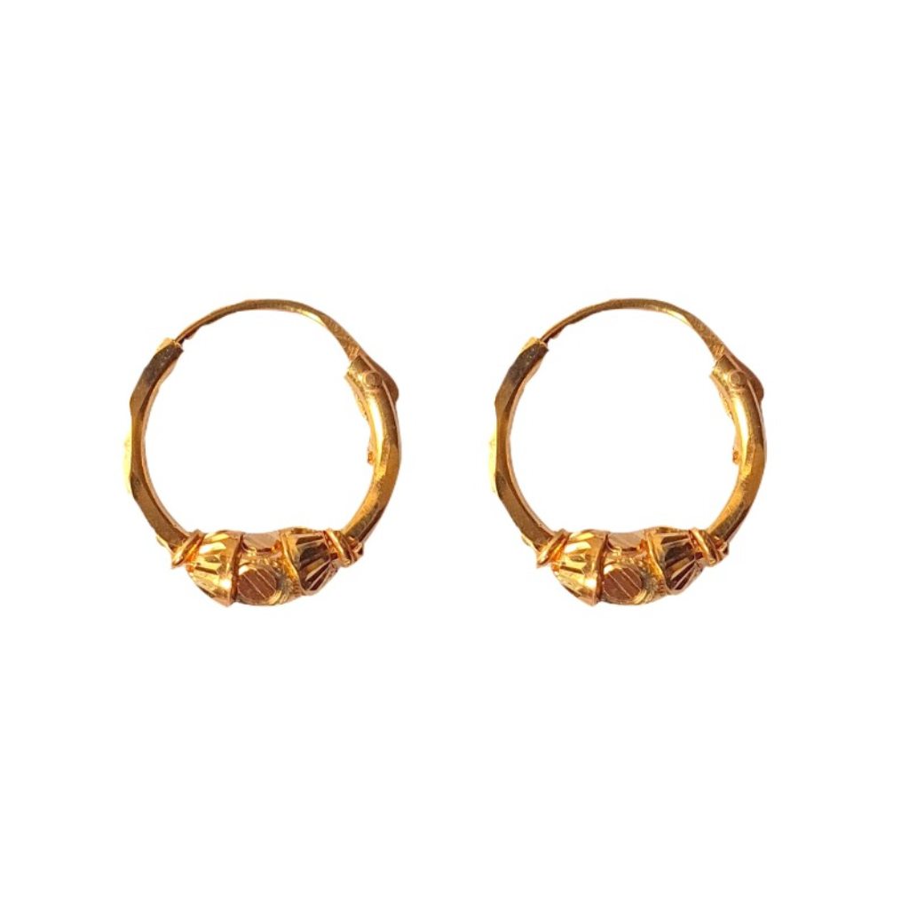 Solid 22K/18K/14K Fine Gold Certified Stamped Single Bead Design Hoop Earring