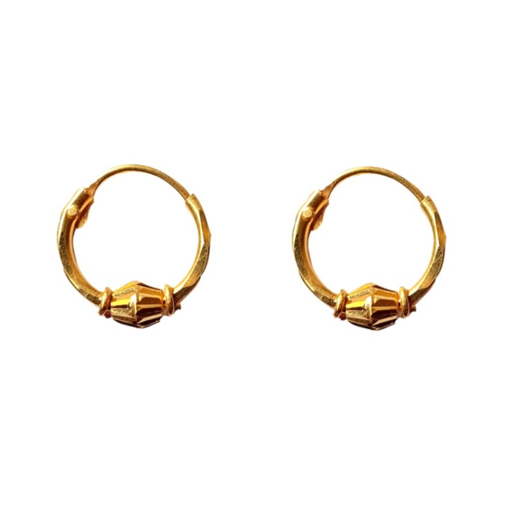 Solid 22K/18K/14K Fine Gold Certified Stamped Elegant Bead Design Hoop Earring