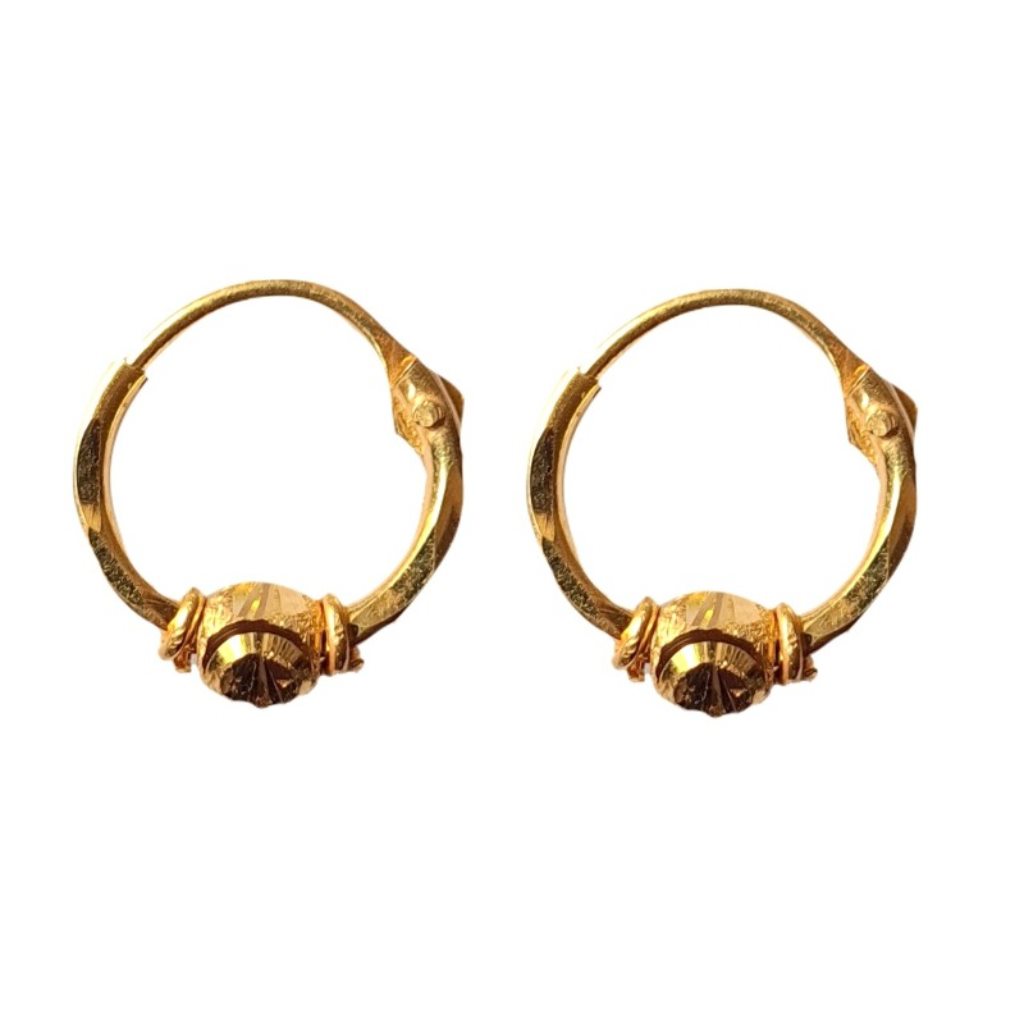 Solid 22K/18K/14K Fine Gold Certified Stamped Single Bead Design Hoop Earring