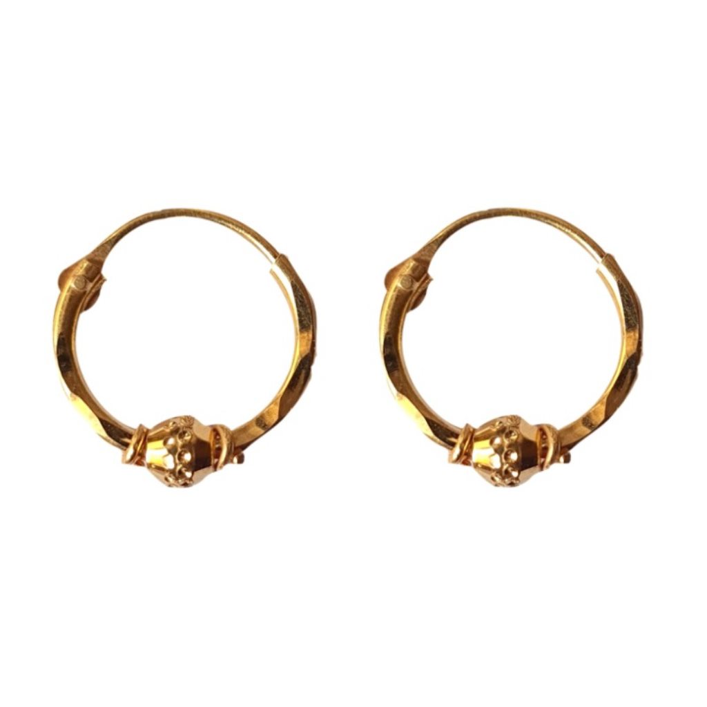 Solid 22K/18K/14K Fine Gold Certified Stamped Unique Single Bead Design Hoop Earring