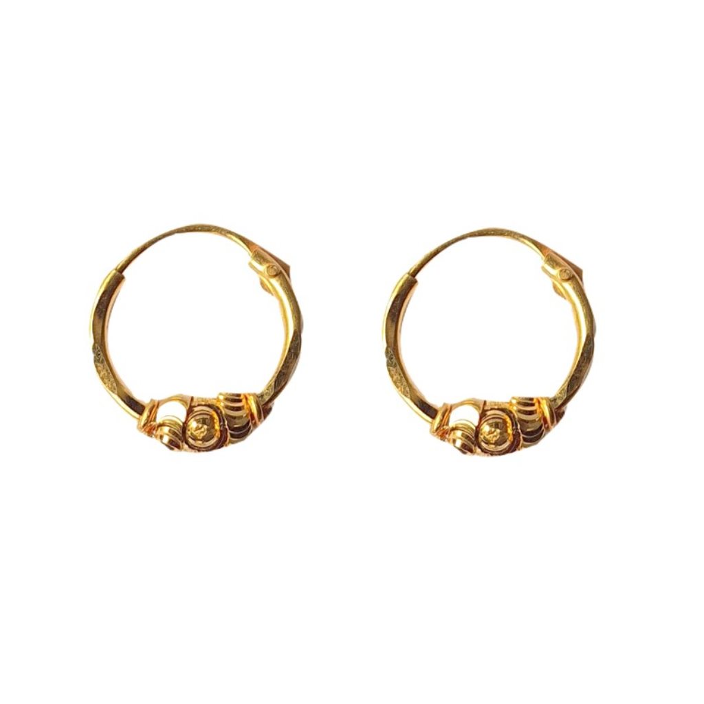 Solid 22K/18K/14K Fine Gold Certified Stamped Elegant Bead Design Hoop Earring