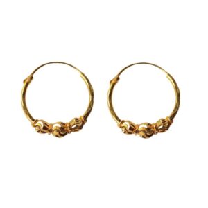 Solid 22K/18K/14K Fine Gold Certified Stamped Triple Bead Design Hoop Earring