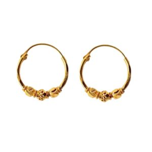 Solid 22K/18K/14K Fine Gold Certified Stamped Triple Bead Design Hoop Earring