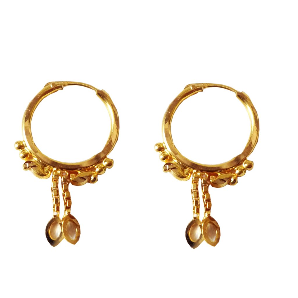 Solid 22K/18K/14K Fine Gold Certified Stamped Two Leaf Chain Design Hoop Earring